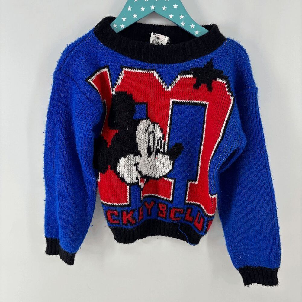 Vintage Disney Kid's Blue Red Black Long Sleeve Mickey Mouse Club Sweater Size 6 - Picture 7 of 7